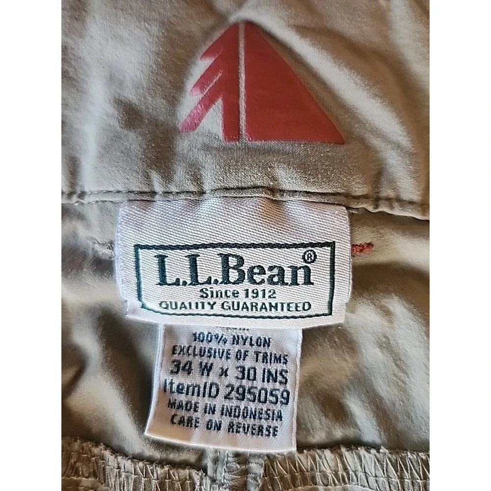 LL Bean Mens Cresta Cargo Hiking‎ Pants 34x30 Water Resistant Lightweight Beige
